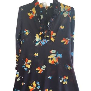 Vintage 70s Polyester Midi Dress With Floral Pattern and Empire Waist, L / XL